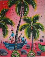 Martin acryl op doek "Tropische Vissers en Kokosnootbomen", Huis en Inrichting, Ophalen, Gebruikt, Oorspronkelijke maker, Schilderij