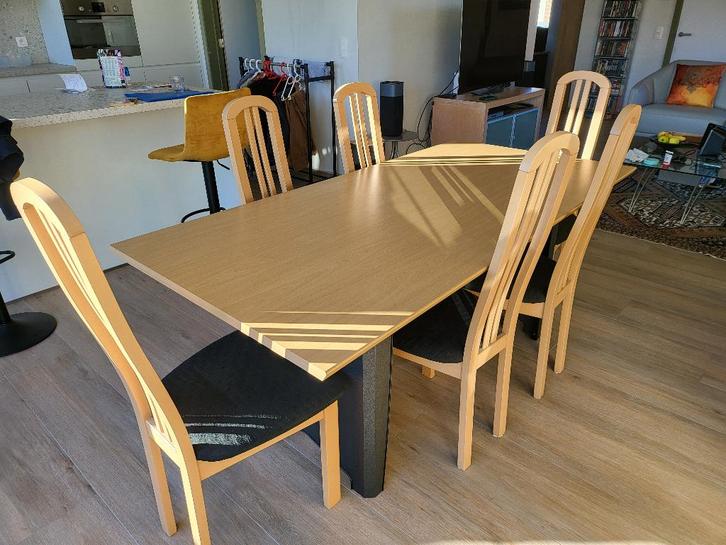Table à manger avec 6 chaises - moderne, Maison & Meubles, Salles à manger complètes, Utilisé, 6 à 8 chaises, Enlèvement