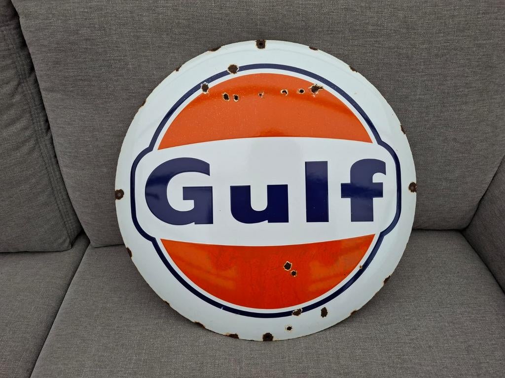 Emaille bord Gulf - jaren '50, Collections, Marques & Objets publicitaires, Enlèvement ou Envoi