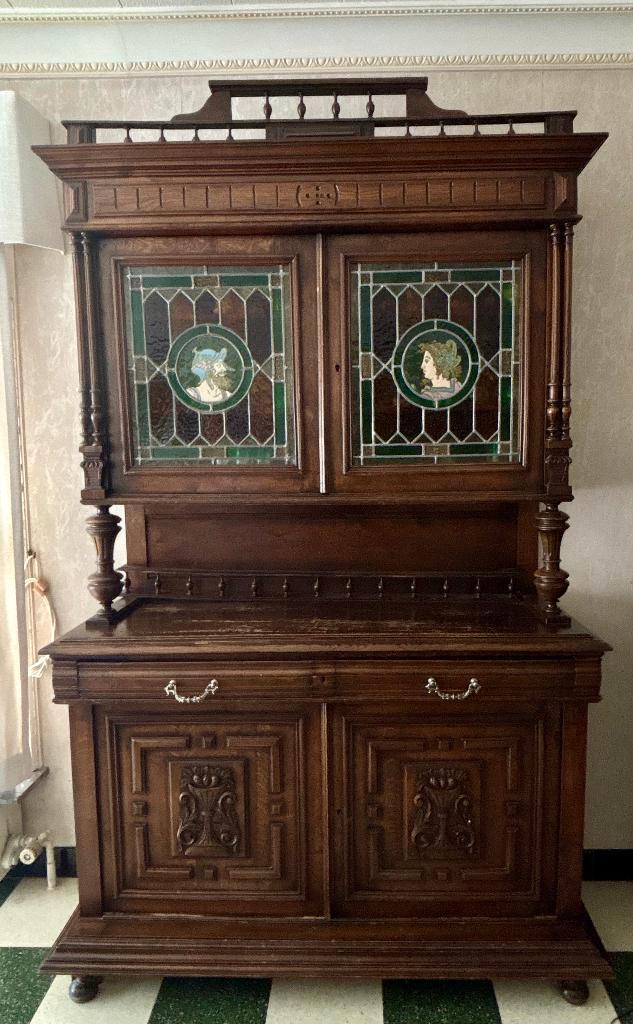 Buffet avec vitrail, Maison & Meubles, Armoires | Buffets, Utilisé, Avec tiroir(s), Avec porte(s), Avec tablette(s), Verre, Enlèvement