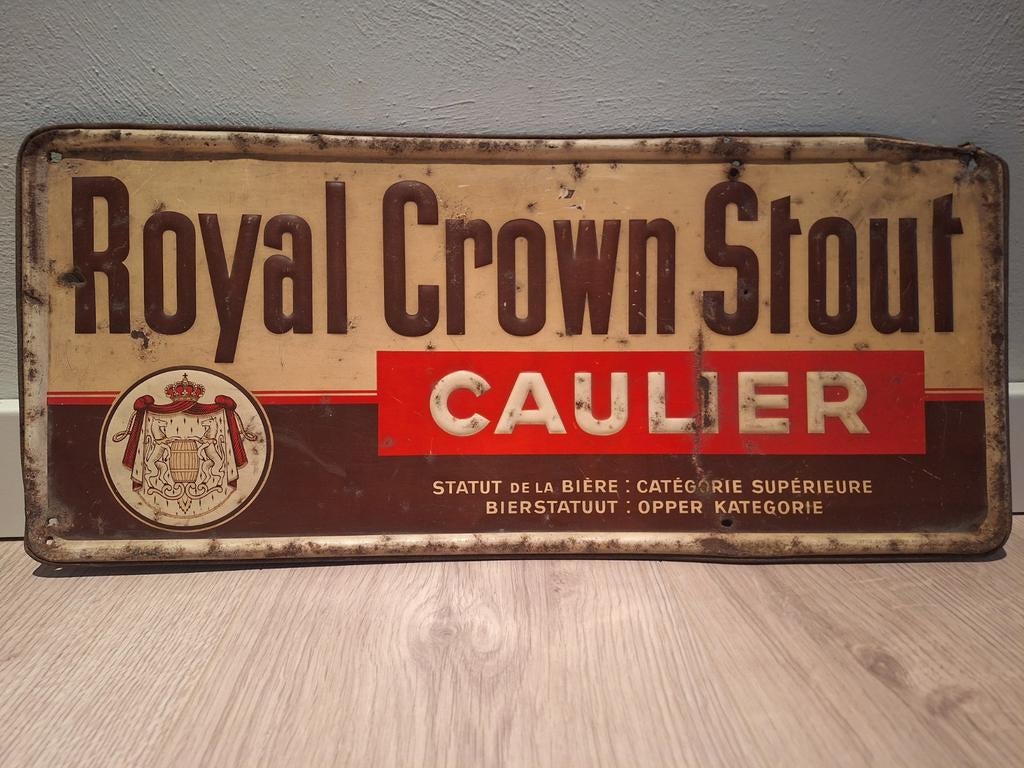 Panneau d'affichage en étain Royal Crown Stout Caulier 1938, Collections, Enlèvement, Panneau publicitaire