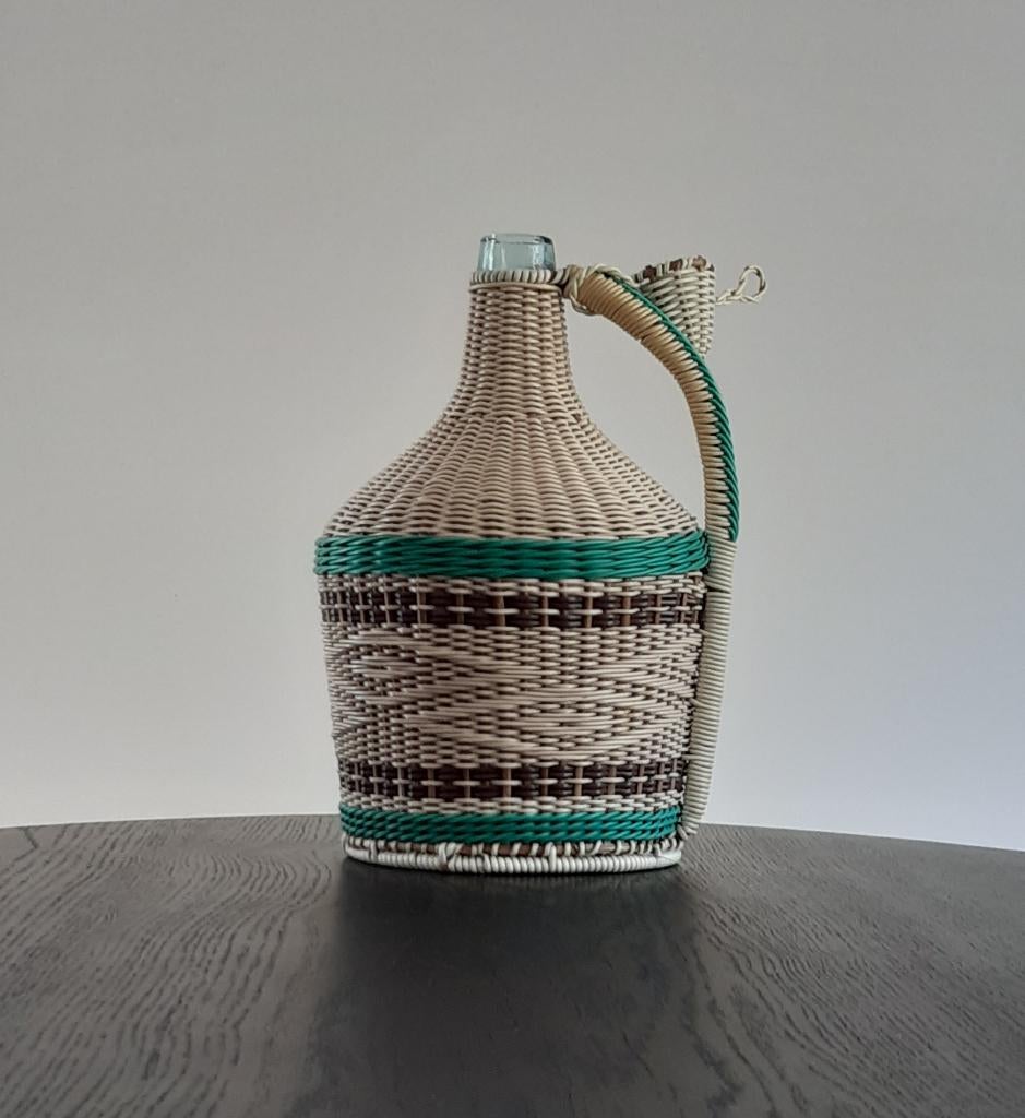 Vintage geweven rieten fles - 35 cm hoog, Ophalen of Verzenden, Gebruikt