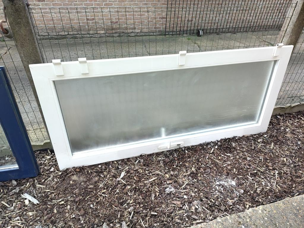 Glazen deur met mat glas en frame van PVC., Ophalen, Gebruikt, 80 tot 100 cm, Glas