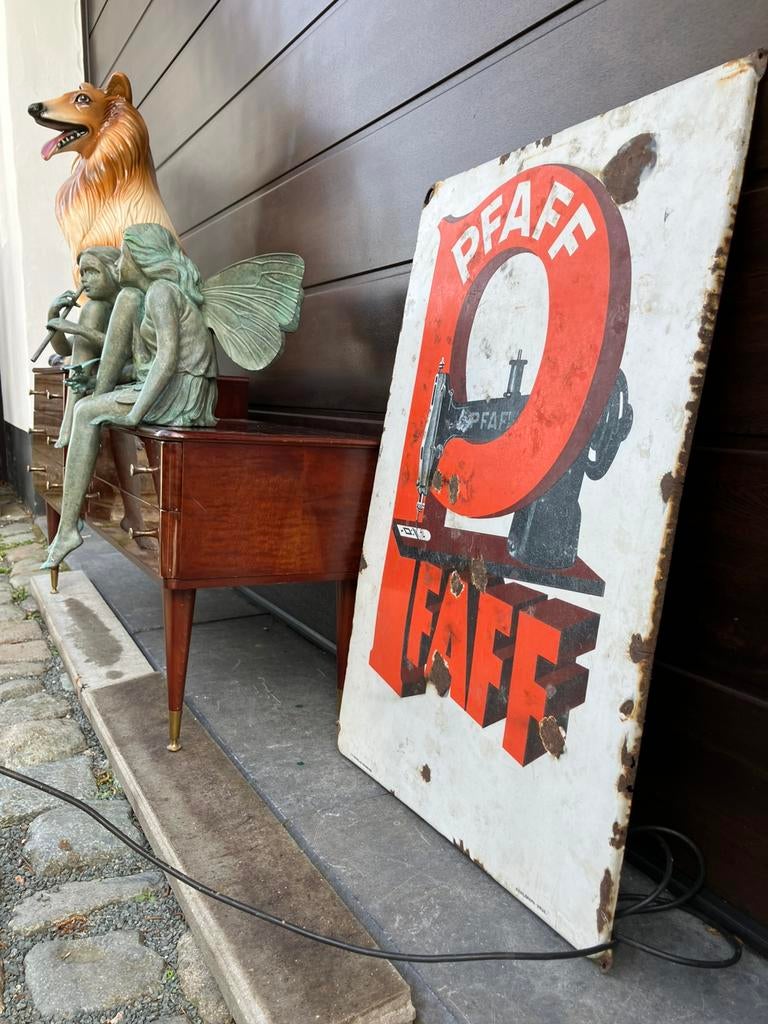 Groot origineel emaille bord PFAFF naaimachines !, Verzamelen, Merken en Reclamevoorwerpen, Gebruikt, Reclamebord, Ophalen