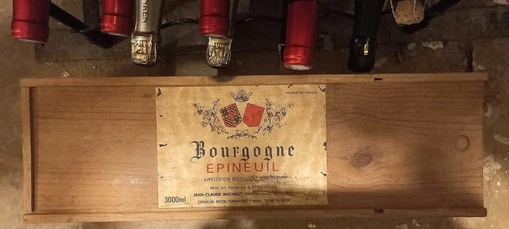 Bourgogne Épineuil 1989. 3 litres de vin scellés à la cire, Collections, Enlèvement ou Envoi