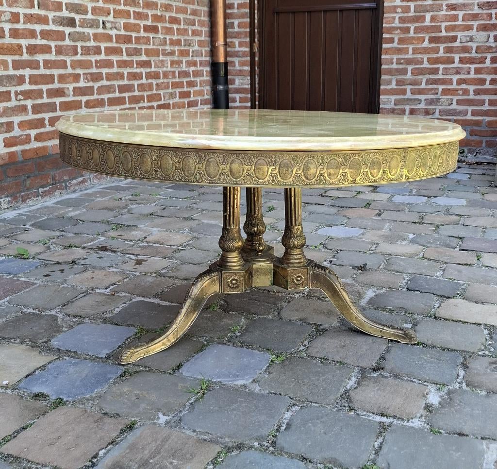 Koperen salontafel met blad in marmer blad, Ophalen