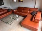 Lederen 3-zit en hoekzetel, Huis en Inrichting, Ophalen, Zo goed als nieuw