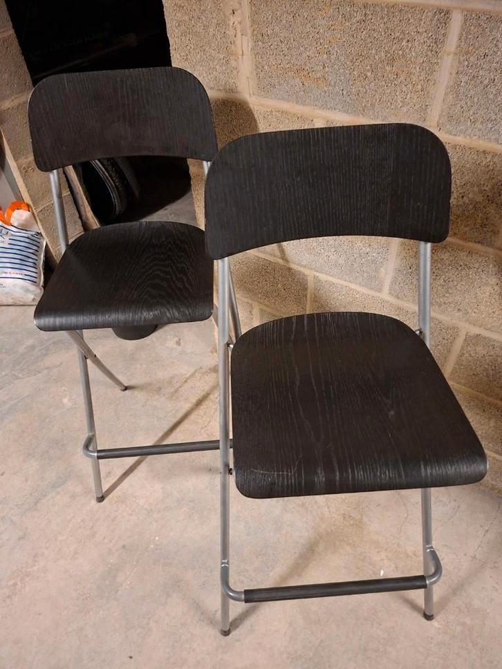 2 chaises de bar pliantes Ikea Franklin, Maison & Meubles, Tabourets de bar, Utilisé, 60 à 90 cm, Bois, Métal, 2 tabourets, Avec repose-pieds