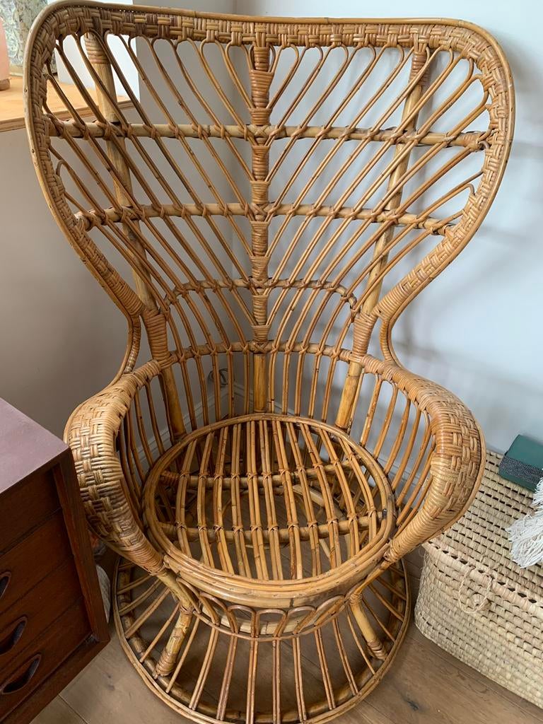 Chaise vintage en rotin, Maison & Meubles, Osier ou Rotin, Vintage, Comme neuf, Brun