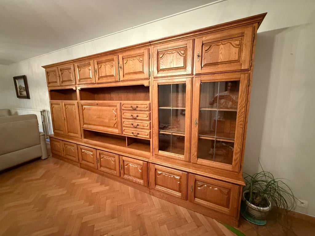 Unité murale en chêne massif - Beaucoup d'espace (3 pièces), Enlèvement, Comme neuf, Verre