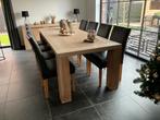 Massieve eettafel en 8 bruine lederen stoelen 2m40 op 1m, Huis en Inrichting, Ophalen, Gebruikt, 6 tot 8 stoelen