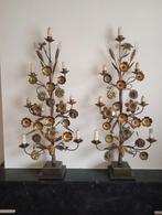 2 Antieke 18de Eeuwse Kerkkandelaars met Halve Edelstenen.., Antiek en Kunst, Ophalen