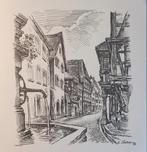 4 exemplaren van Aquarellen van dorpen in de Elzas in potloo, Antiek en Kunst, Verzenden
