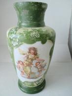 antieke opaline glazen vaas met engelen - H 34 cm, Ophalen