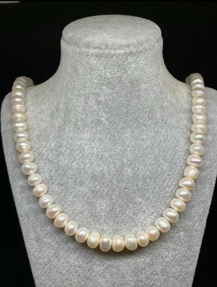 ketting met echte parels 45 cm, Handtassen en Accessoires, Kettingen, Nieuw, Zilver, Wit, Met edelsteen, Ophalen of Verzenden