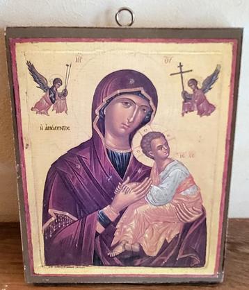 Image pieuse sur bois, la Vierge et l'enfant 13,3 x 10,7 cm beschikbaar voor biedingen