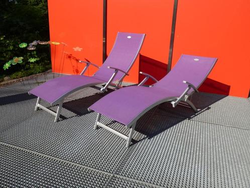 2 Transat HESPERIDE lavande, Tuin en Terras, Ligbedden, Gebruikt, Aluminium, Inklapbaar, Verstelbaar, Ophalen