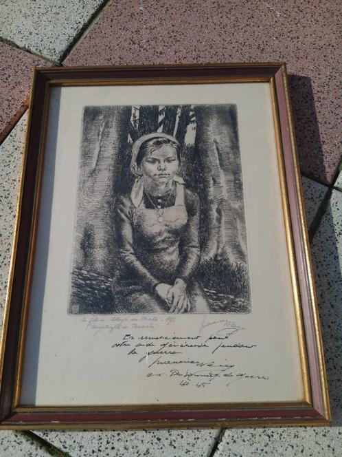gesigneerde ets Maurice WERY , la fille du village du diable, Antiek en Kunst, Kunst | Etsen en Gravures, Ophalen of Verzenden
