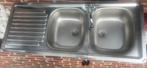 Spoelbak/lavabo opbouw 2 kommen, plaat en kraan, Huis en Inrichting, Ophalen, Gebruikt, Grijs