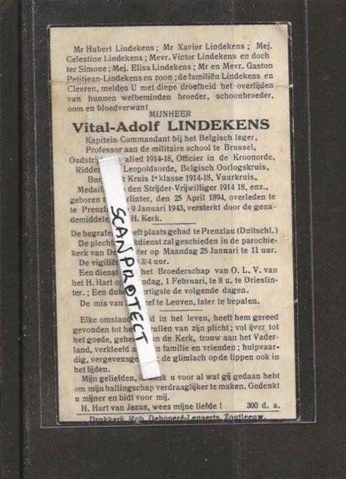 Doodsprentje-Oorlog-Vital Lindekens-Neerlinter+Prenzlau-1943, Collections, Images pieuses & Faire-part, Image pieuse, Envoi