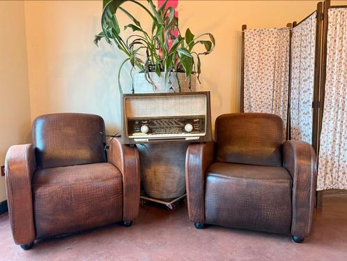Prachtige runds lederen fauteuils +Gratis Paravin, Huis en Inrichting, Fauteuils, Zo goed als nieuw, Ophalen