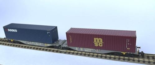 Rocky-Rail Sggmmss 90 avec un conteneur MSC et un Geseaco., Hobby & Loisirs créatifs, Trains miniatures | Échelle N, Neuf, Wagon