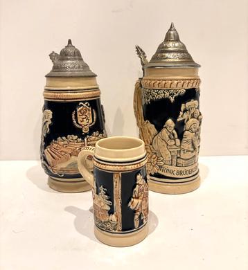 3 antieke duitse bierpullen + bewaarpot beschikbaar voor biedingen
