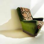 Vintage mosgroene fauteuil / eenzit, Ophalen of Verzenden