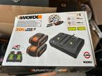 Worx 2 batter ijen + dubbele lader WA3611 20V 4Ah 2 Worx 2, Ophalen, Zo goed als nieuw, 1200 watt of meer, Kettingzaag