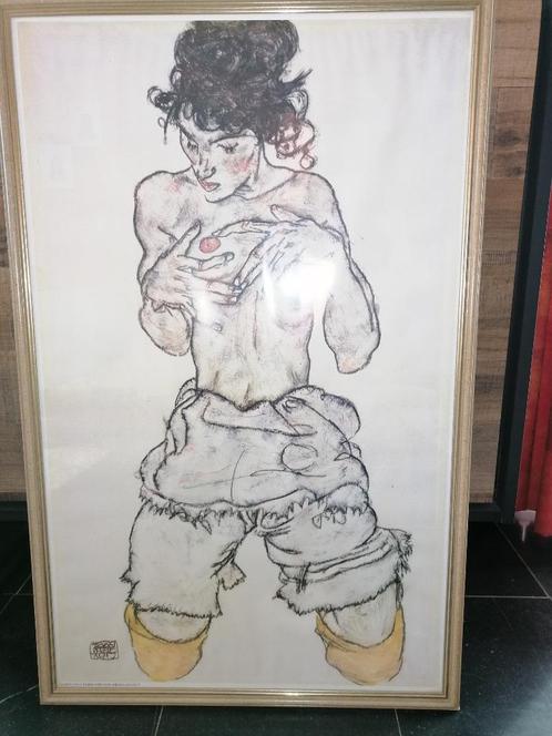 Egon Schiele, Femme à demi nue agenouillée (1917), Antiek en Kunst, Kunst | Schilderijen | Klassiek, Ophalen
