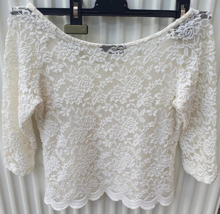 Witte kanten blouse maat XS van Groggy van JBC, Kleding | Dames, Blouses en Tunieken, Gedragen, Maat 34 (XS) of kleiner, Wit, Ophalen of Verzenden
