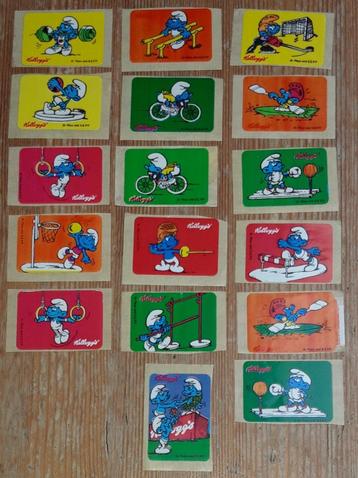 De Smurfen 17 stickers Kellogg's 70s/80s Peyo Schtroumpfs disponible aux enchères