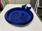 Blauwe, keramieken vogeldrinkbak, doormeter 32 cm, Ophalen