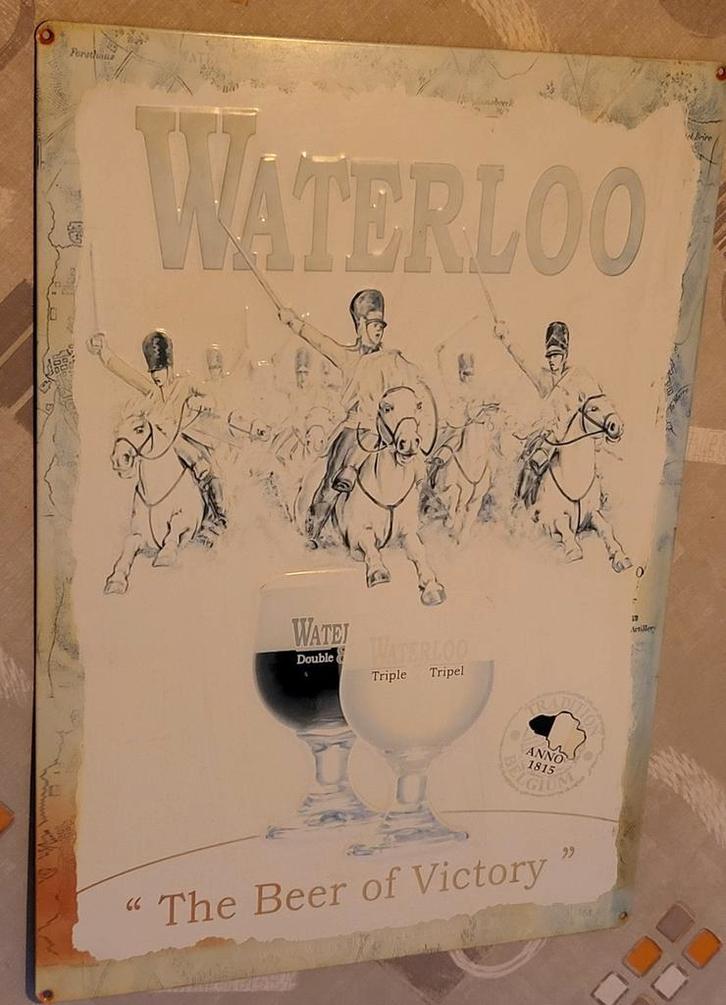 Waterloo metalen publiciteitsbord, Verzamelen, Biermerken, Zo goed als nieuw, Ophalen of Verzenden
