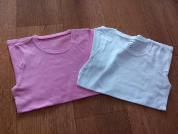 Effen t-shirts roze en wit zomer meisje maat 134/140