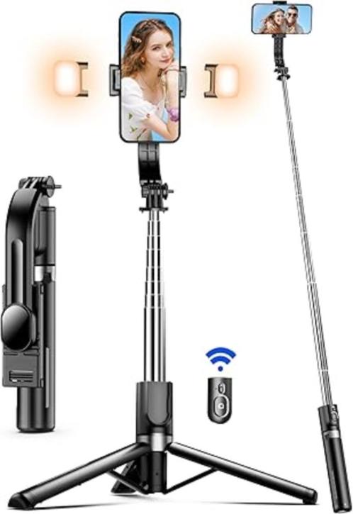 Selfiestick | 115 cm |  verbeterd statief |  2 extra lampjes, Audio, Tv en Foto, Fotografie | Statieven en Balhoofden, Nieuw, Overige typen