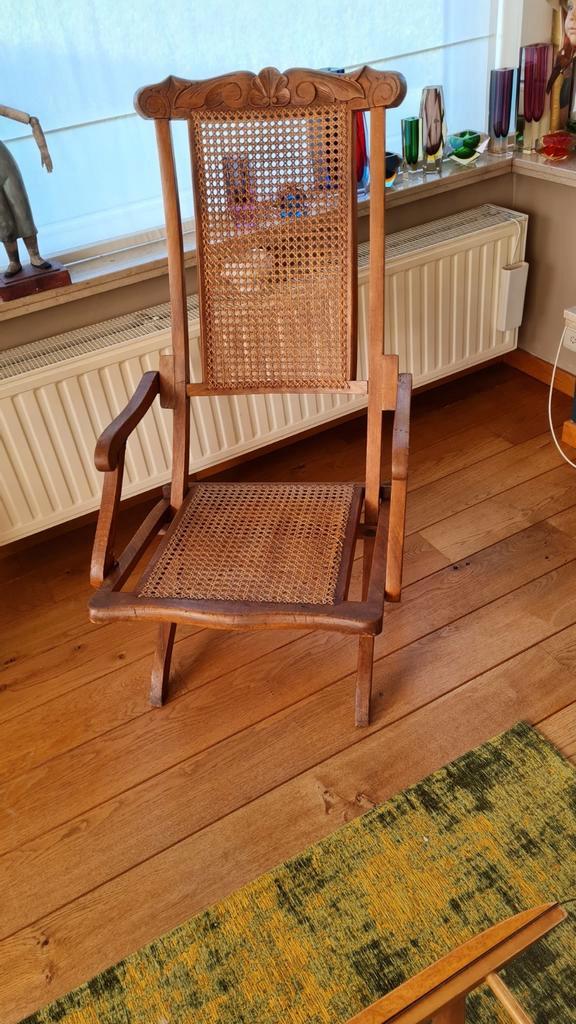 Vintage koloniale stijl vouwstoel-teakhout &rotan., Antiek en Kunst, Antiek | Meubels | Stoelen en Sofa's, Ophalen