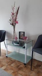 Table d'appoint sur roulettes en verre/aluminium., Maison & Meubles, Tables | Dessertes, Enlèvement, Comme neuf, Verre