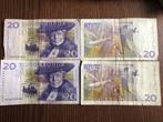 4 x biljetten 20 Zweedse kronen, Ophalen of Verzenden, Los biljet