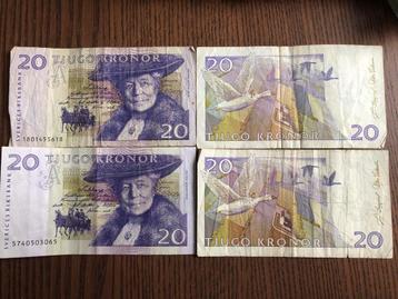 4 x biljetten 20 Zweedse kronen beschikbaar voor biedingen
