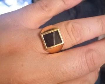 18K Geelgouden Ring met Onyx – 9,267g + Certificaat beschikbaar voor biedingen