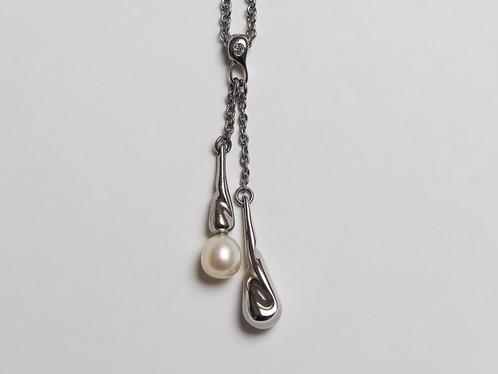 Ketting edelstaal met parel Morellato 42+3 cm, Bijoux, Sacs & Beauté, Colliers, Comme neuf, Autres matériaux, Blanc, Avec pendentif