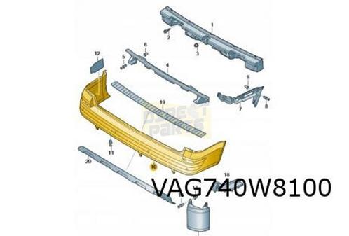 Volkswagen T5/T6 (6/13-) Achterbumper (+/- PDC) (9B9 satijnz, Autos : Pièces & Accessoires, Carrosserie & Tôlerie, Pare-chocs