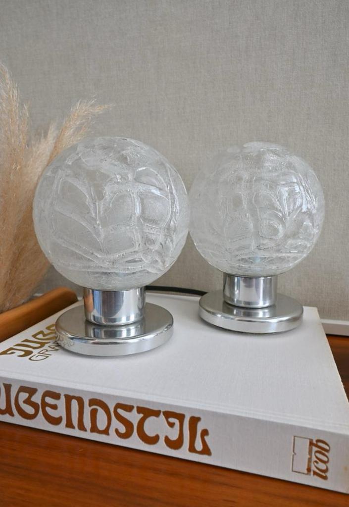 Vintage Doria Leuchten tafellamp 2 stuks ijsglas, Huis en Inrichting, Lampen | Tafellampen, Zo goed als nieuw, Ophalen