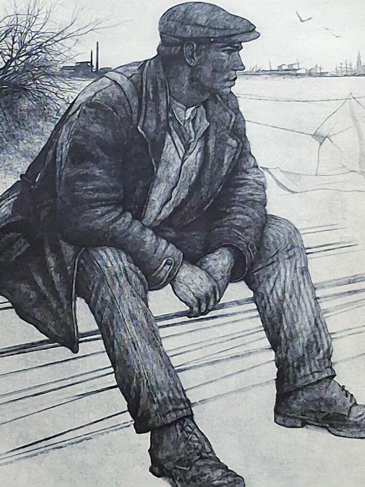 Gorus Jaak grote ets "Antwerpse dokker" - getekend/kader, Antiek en Kunst, Kunst | Etsen en Gravures, Ophalen of Verzenden