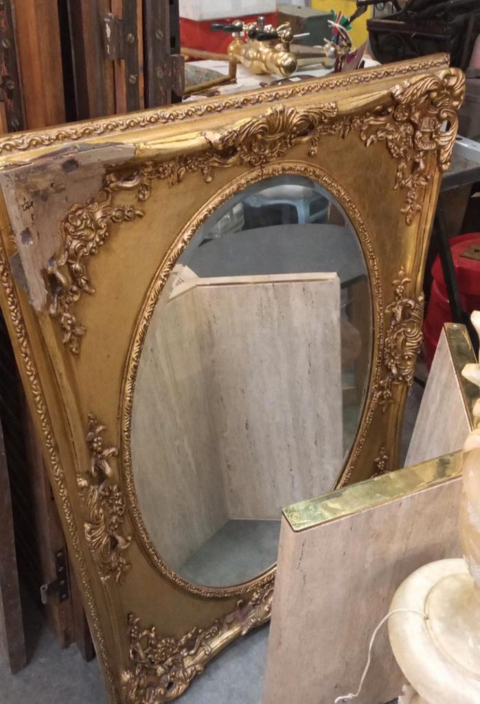 Prachtige 19e-eeuwse vergulde houten spiegel, Antiek en Kunst, Antiek | Spiegels, 50 tot 100 cm, 100 tot 150 cm, Rechthoekig, Ophalen of Verzenden