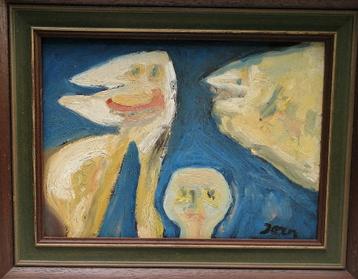 Asger Jorn,"" Animaux et personnes::"" huile sur bois beschikbaar voor biedingen