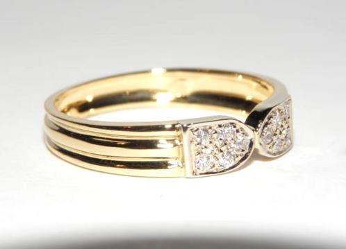 18KT gouden ring gevat met diamantjes, Handtassen en Accessoires, Ringen, Zo goed als nieuw, 17 tot 18, Goud, Goud, Met edelsteen