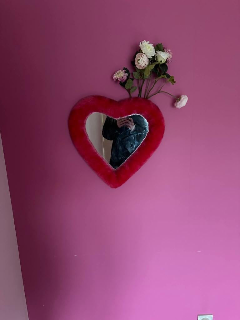Hartjes spiegel met rode decoratie, Ophalen, Zo goed als nieuw, Spiegel