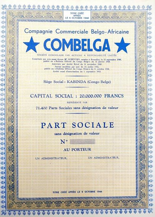 Combelga (Belgisch Congo) 1952, Timbres & Monnaies, Actions & Titres, Action, 1950 à 1970, Enlèvement ou Envoi